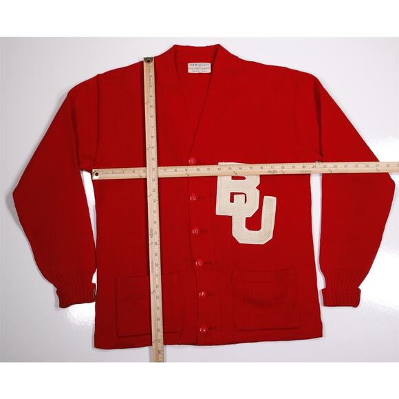 Tim McAuliffe Boston University 50s Vintage Wool Cardigan Sweater Small-Medium - Picture 3 of 5